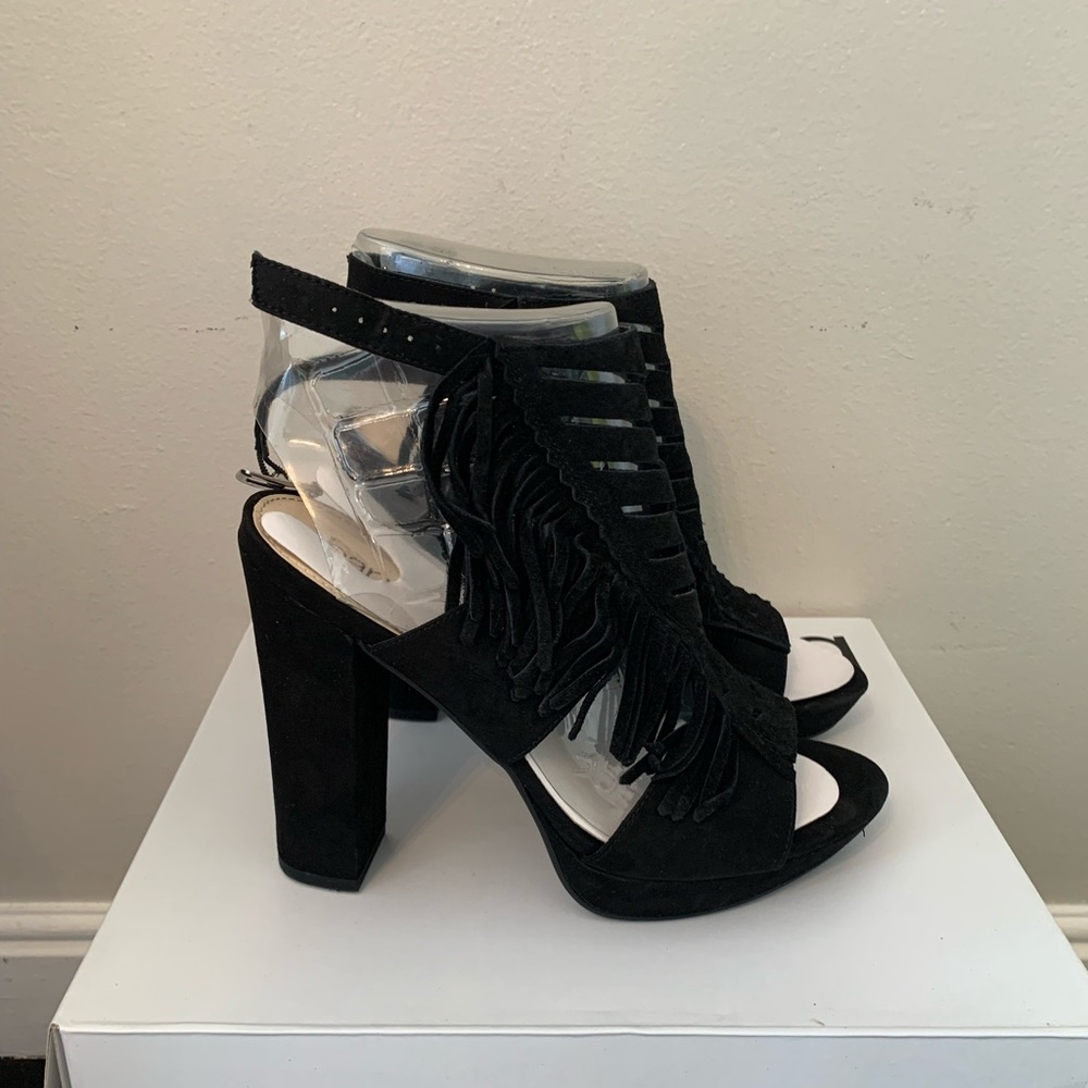 Suede Fringe Platform Sandals - Picture 3 of 4